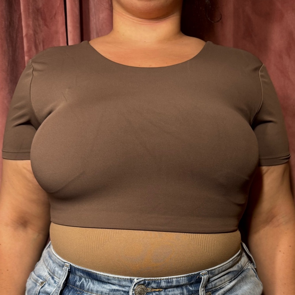 Brown Short Sleeve Crop Top - Women